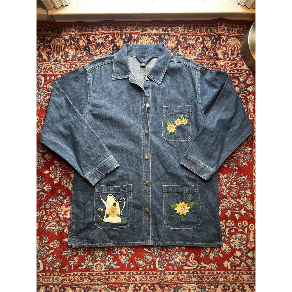 Natural Impressions Denim Jacket Women’s Medium Sunflowers